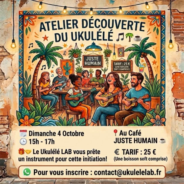 🌴 Samedi 3 octobre, 15h – 16h45
Gérer son stress au quotidien avec Claire Charmot (Âme Claire), coach en développement personnel et bien-être. Mieux comprendre son stress, découvrir des outils concrets, retrouver du calme et créer sa propre routine pour prendre soin de soi 🌿
💶 25 € avec une boisson sans alcool offerte
📩 coach.ameclaire@gmail.com · 06 18 56 26 73
👉 @coach.ameclaire
(Prochaines dates : 25/10 et 22/11)🎶 Dimanche 4 octobre, 15h – 17h
Atelier découverte du ukulélé avec le Ukulélé LAB. Un instrument est prêté pour l’initiation, aucun prérequis, juste l’envie de s’amuser et de gratter quelques accords ! 🎵
💶 25 € avec une boisson soft comprise
📩 Inscription : contact@ukulelelab.fr📍 Au Café Juste Humain, Port de LattesLes places sont limitées, alors n’attendez pas pour réserver ! 💛
#lattes #montpellier #ukulele #bienêtre@coach.ameclaire