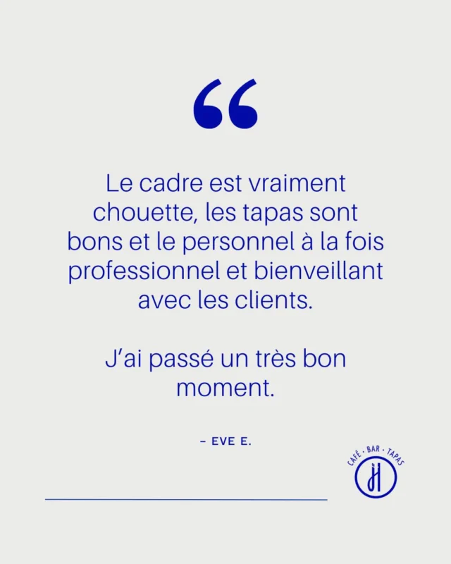 𝗧𝗲́𝗺𝗼𝗶𝗴𝗻𝗮𝗴𝗲 𝗰𝗹𝗶𝗲𝗻𝘁"Le cadre est vraiment chouette, les tapas sont bons et le personnel est à la fois professionnel et bienveillant avec les clients. J’ai passé un très bon moment."Merci Eve E. pour ton retour et ta super recommandation ! 😁Et vous, comment vous décrivez le Café Juste Humain ?#cafejustehumain #portariane #lattes #avisclient #humain
